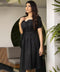 Pintuck Linen Mock Button Black Dress